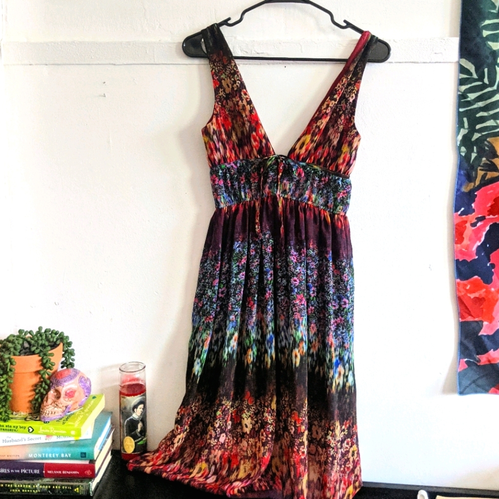 Zara Purple Multicolor Floral Sleeveless Plunging V-Neck Slip Dress